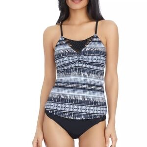 Ambrielle Tankini Swimsuit Top Black/White Size M  New Msrp $49.00
